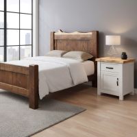 Rustic One Drawer Nightstand: Some lifestyle images are created with AI for visualization purposes. Crafted from natural solid wood, each piece is unique and will vary.