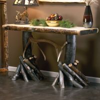 Aspen Fireside Elk Antler Log Sofa Table - Dark Aspen - Clear Finish