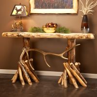 Aspen Fireside Elk Antler Log Sofa Table - Light Aspen - Clear Finish