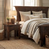 Rustic Nightstand: Some lifestyle images are created with AI for visualization purposes. Crafted from natural solid wood, each piece is unique and will vary.