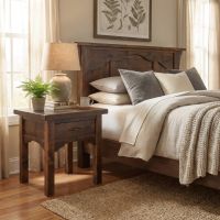 Rustic Nightstand: Some lifestyle images are created with AI for visualization purposes. Crafted from natural solid wood, each piece is unique and will vary.