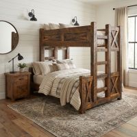 Rustic Bunk Bed: Some lifestyle images are created with AI for visualization purposes. Crafted from natural solid wood, each piece is unique and will vary.