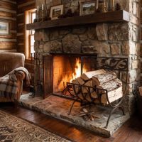 Rustic Fireplace Wood Holder: Some lifestyle images are created with AI for visualization purposes. Crafted from natural solid wood, each piece is unique and will vary.