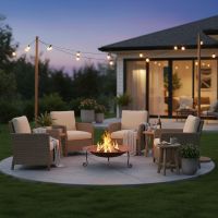 Rustic Fire Pit: Some lifestyle images are created with AI for visualization purposes. Crafted from natural solid wood, each piece is unique and will vary.