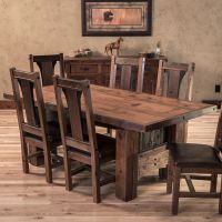 Adventure Mountain Timber Frame Dining Table shown w/ Winding Ridge Barn wood Dining Chairs