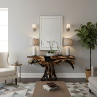 Painted Teak Console Table: Some lifestyle images are created with AI for visualization purposes. Crafted from natural solid wood, each piece is unique and will vary.