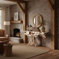 Rustic Console: Some lifestyle images are created with AI for visualization purposes. Crafted from natural solid wood, each piece is unique and will vary.