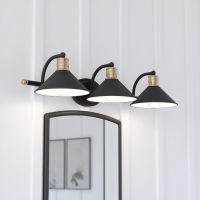 Akron 3-Light Matte Black & Natural Brass Vanity Light