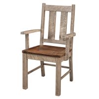 Alamo Rough Sawn Single Bend Dining Arm Chair - Mineral Chair Frame Finish - Wood Seat (Almond Finish)