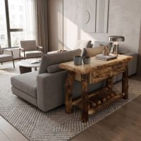 Log Sofa Table: Some lifestyle images are created with AI for visualization purposes. Crafted from natural solid wood, each piece is unique and will vary.