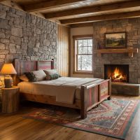 Cozy Cabin Furniture: Some lifestyle images are created with AI for visualization purposes. Crafted from natural solid wood, each piece is unique and will vary.