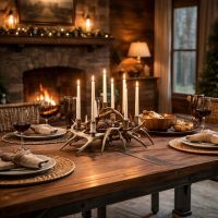Rustic Candle Holder: Some lifestyle images are created with AI for visualization purposes. Crafted from natural solid wood, each piece is unique and will vary.