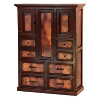 Rustic Hammered Copper Armoire - Dark Wood Finish