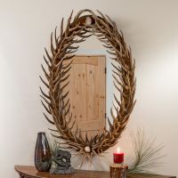 Oval Mule Deer Antler Fork Mirror in Natural Finish