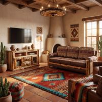 Rustic TV Stand: Some lifestyle images are created with AI for visualization purposes. Crafted from natural solid wood, each piece is unique and will vary.