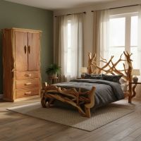 Real Wood Armoire: Some lifestyle images are created with AI for visualization purposes. Crafted from natural solid wood, each piece is unique and will vary.