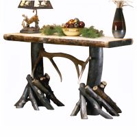 Aspen Fireside Elk Antler Log Sofa Table - Dark Aspen - Clear Finish