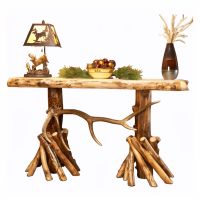 Aspen Fireside Elk Antler Log Sofa Table - Light Aspen - Clear Finish