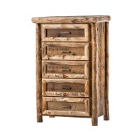 Yosemite Aspen & Barnwood 5 Drawer Log Chest--Clear finish, Light aspen, Standard logs