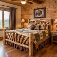 Rustic Log Bed: Some lifestyle images are created with AI for visualization purposes. Crafted from natural solid wood, each piece is unique and will vary.