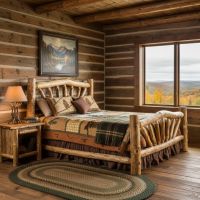 Rustic Aspen Bed: Some lifestyle images are created with AI for visualization purposes. Crafted from natural solid wood, each piece is unique and will vary.