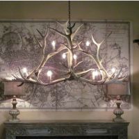 10 Light Elk Crossbar Antler Chandelier shown in Sun Bleached Finish