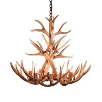 8 Light Tall Mule Deer Antler Chandelier - Natural Finish