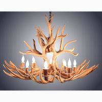 8 Light Oval Mule Deer Antler Chandelier Shown in Natural Finish