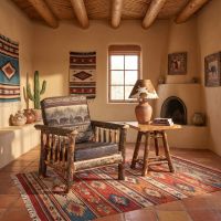 Rustic End Table: Some lifestyle images are created with AI for visualization purposes. Crafted from natural solid wood, each piece is unique and will vary.
