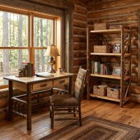 Log Bookcase: Some lifestyle images are created with AI for visualization purposes. Crafted from natural solid wood, each piece is unique and will vary.