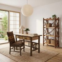 Hickory Desk: Some lifestyle images are created with AI for visualization purposes. Crafted from natural solid wood, each piece is unique and will vary.