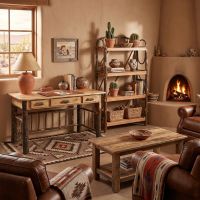 Hickory Desk: Some lifestyle images are created with AI for visualization purposes. Crafted from natural solid wood, each piece is unique and will vary.