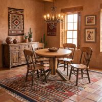 Rustic Dining Table: Some lifestyle images are created with AI for visualization purposes. Crafted from natural solid wood, each piece is unique and will vary.
