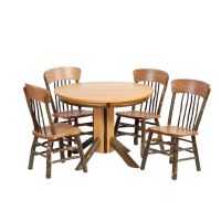 Saranac Hickory Round Single Pedestal Dining Table & Saranac Hickory Panel Back Chairs