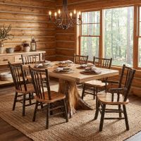 Hickory Dining Table: Some lifestyle images are created with AI for visualization purposes. Crafted from natural solid wood, each piece is unique and will vary.