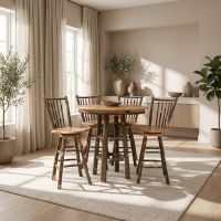 Log Swivel Stool: Some lifestyle images are created with AI for visualization purposes. Crafted from natural solid wood, each piece is unique and will vary.