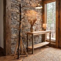Log Coat Rack: Some lifestyle images are created with AI for visualization purposes. Crafted from natural solid wood, each piece is unique and will vary.