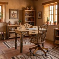 Hickory Desk: Some lifestyle images are created with AI for visualization purposes. Crafted from natural solid wood, each piece is unique and will vary.