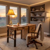 Hickory Student Desk: Some lifestyle images are created with AI for visualization purposes. Crafted from natural solid wood, each piece is unique and will vary.