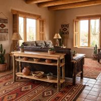 Log Tv Stand: Some lifestyle images are created with AI for visualization purposes. Crafted from natural solid wood, each piece is unique and will vary.