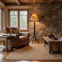 Hickory Floor Lamp: Some lifestyle images are created with AI for visualization purposes. Crafted from natural solid wood, each piece is unique and will vary.