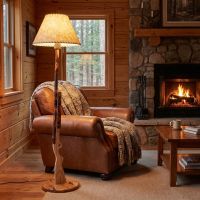 Hickory Floor Lamp: Some lifestyle images are created with AI for visualization purposes. Crafted from natural solid wood, each piece is unique and will vary.