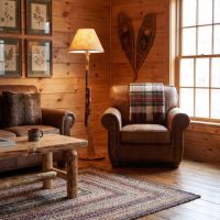 Gun Floor Lamp: Some lifestyle images are created with AI for visualization purposes. Crafted from natural solid wood, each piece is unique and will vary.