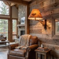 Rustic Hickory Gun Wall Sconce: Some lifestyle images are created with AI for visualization purposes. Crafted from natural solid wood, each piece is unique and will vary.