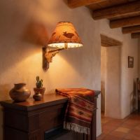 Hickory Log Gun Wall Sconce: Some lifestyle images are created with AI for visualization purposes. Crafted from natural solid wood, each piece is unique and will vary.