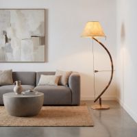 Hickory Floor Lamp: Some lifestyle images are created with AI for visualization purposes. Crafted from natural solid wood, each piece is unique and will vary.