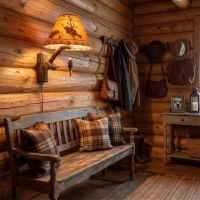 Hickory Wall Sconce: Some lifestyle images are created with AI for visualization purposes. Crafted from natural solid wood, each piece is unique and will vary.