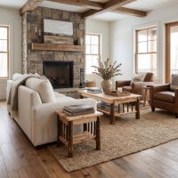 Log Coffee Table: Some lifestyle images are created with AI for visualization purposes. Crafted from natural solid wood, each piece is unique and will vary.
