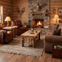 Rustic Hickory Coffee Table: Some lifestyle images are created with AI for visualization purposes. Crafted from natural solid wood, each piece is unique and will vary.