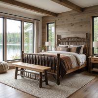 Log Bed: Some lifestyle images are created with AI for visualization purposes. Crafted from natural solid wood, each piece is unique and will vary.